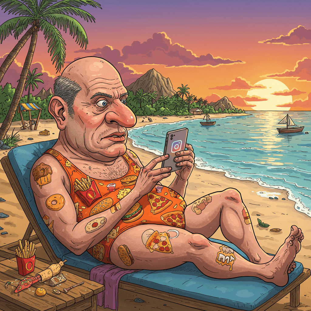 Modelka na plaży przegląda Pustagram 